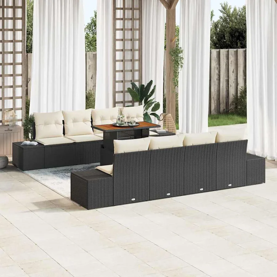 Ensemble de canapé de jardin 9 pcs Noir Poly rotin