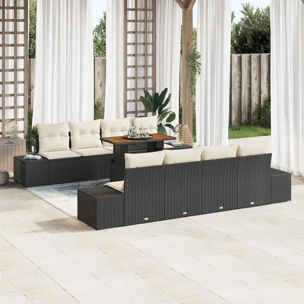 Ensemble de canapé de jardin 9 pcs Noir Poly rotin