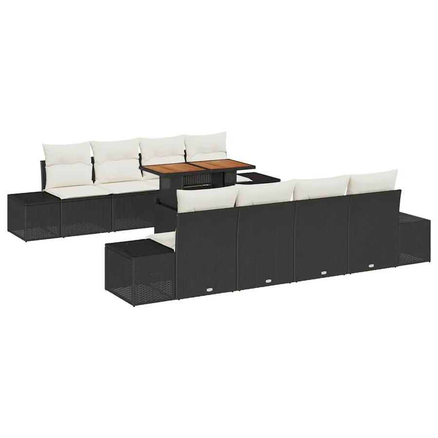 Ensemble de canapé de jardin 9 pcs Noir Poly rotin - 2
