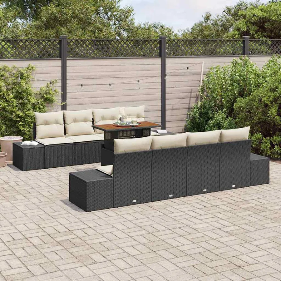 Ensemble de canapé de jardin 9 pcs Noir Poly rotin - 3