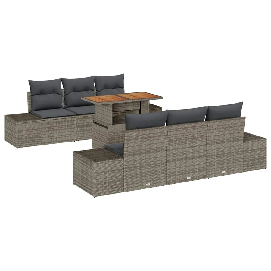 Ensemble de canapé de jardin 7 pcs Gris Poly rotin - 2