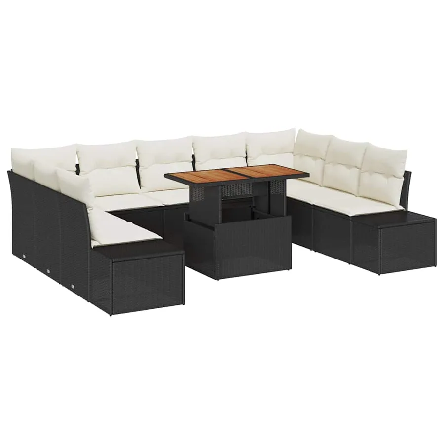 Ensemble de canapé de jardin 10 pcs Noir Poly rotin - 2