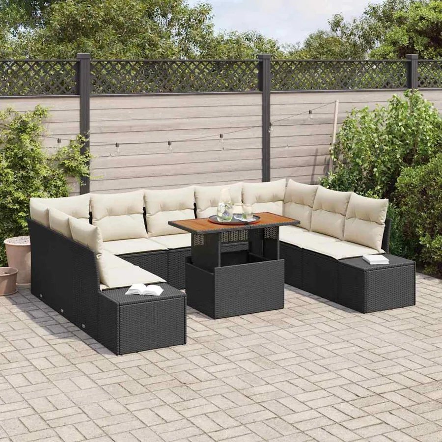Ensemble de canapé de jardin 10 pcs Noir Poly rotin - 3