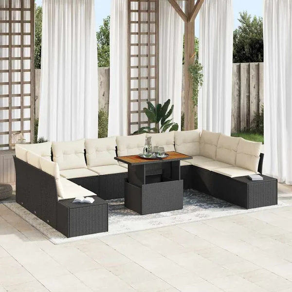 Ensemble de canapé de jardin 11 pcs Noir Poly rotin