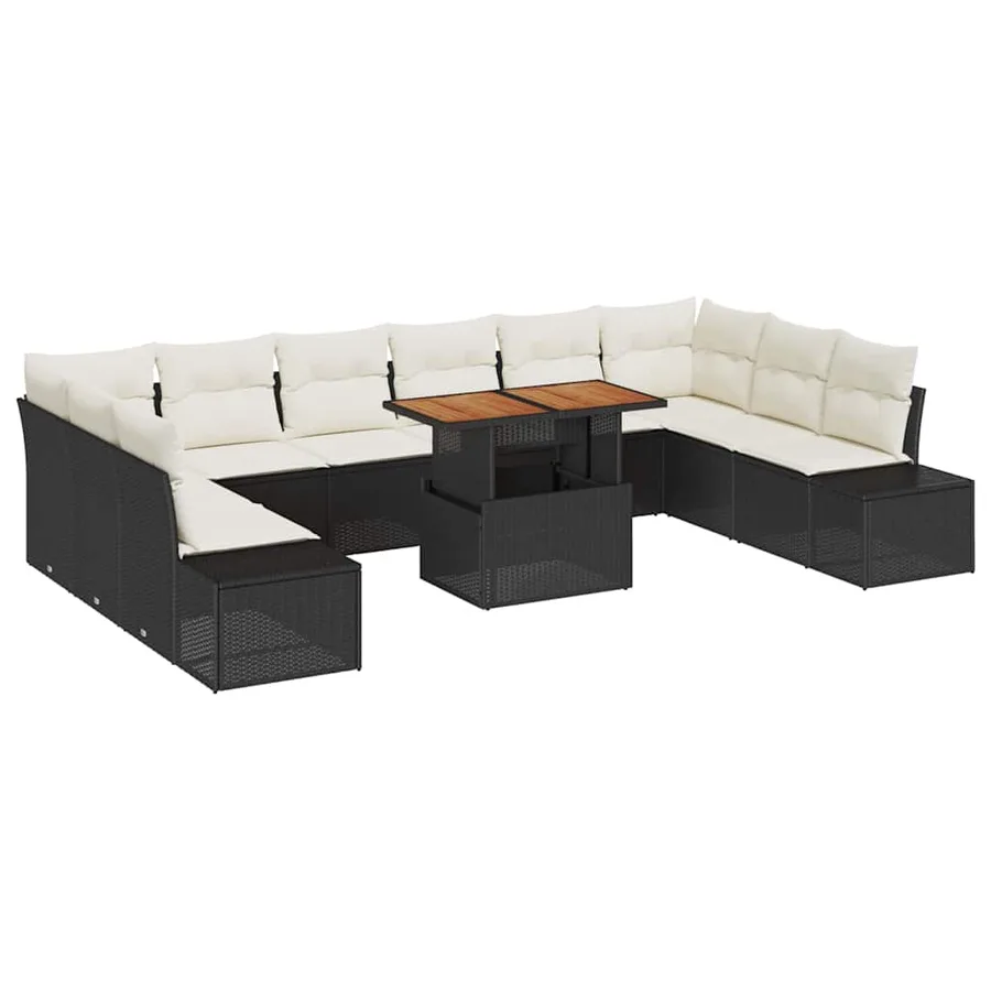 Ensemble de canapé de jardin 11 pcs Noir Poly rotin - 2