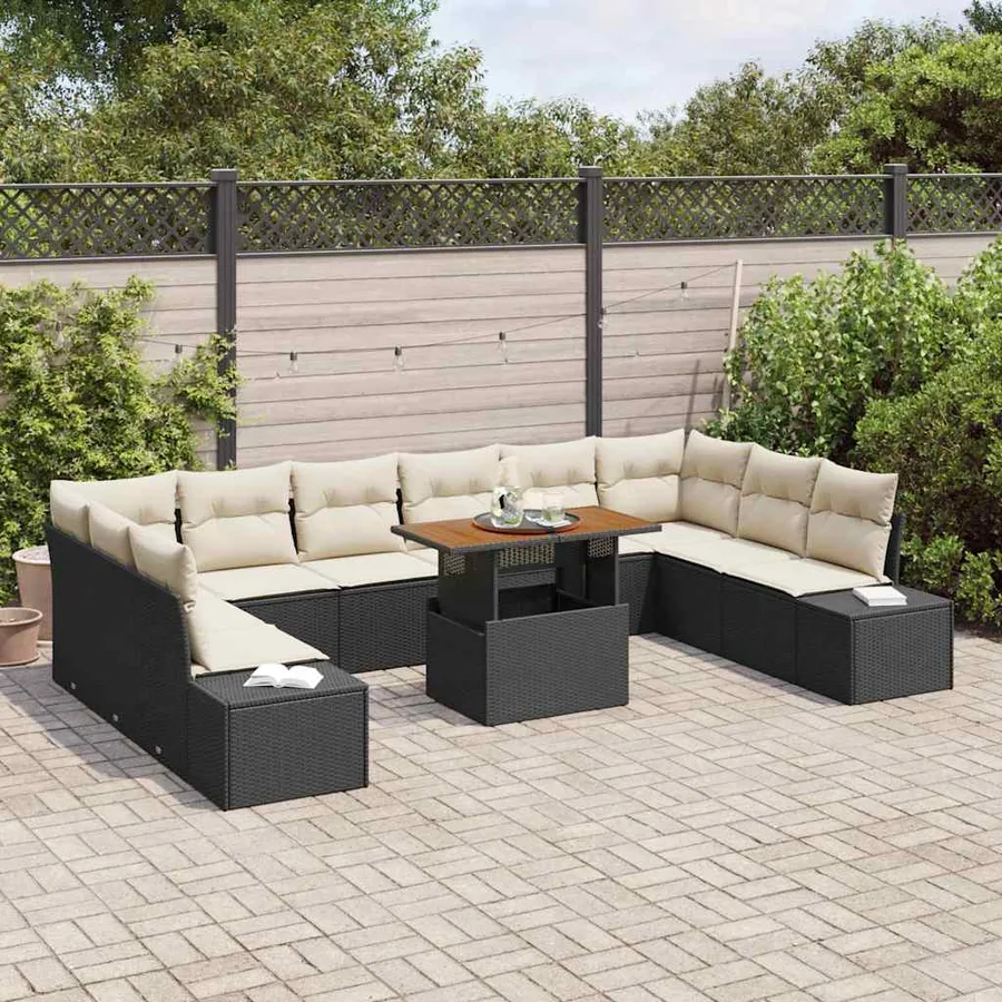 Ensemble de canapé de jardin 11 pcs Noir Poly rotin - 3