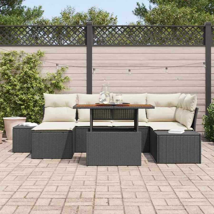 Ensemble de canapé de jardin 7 pcs Noir Poly rotin - 3
