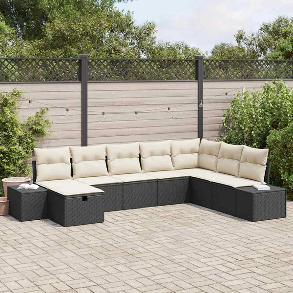 Ensemble de canapé de jardin 8 pcs Noir Poly rotin