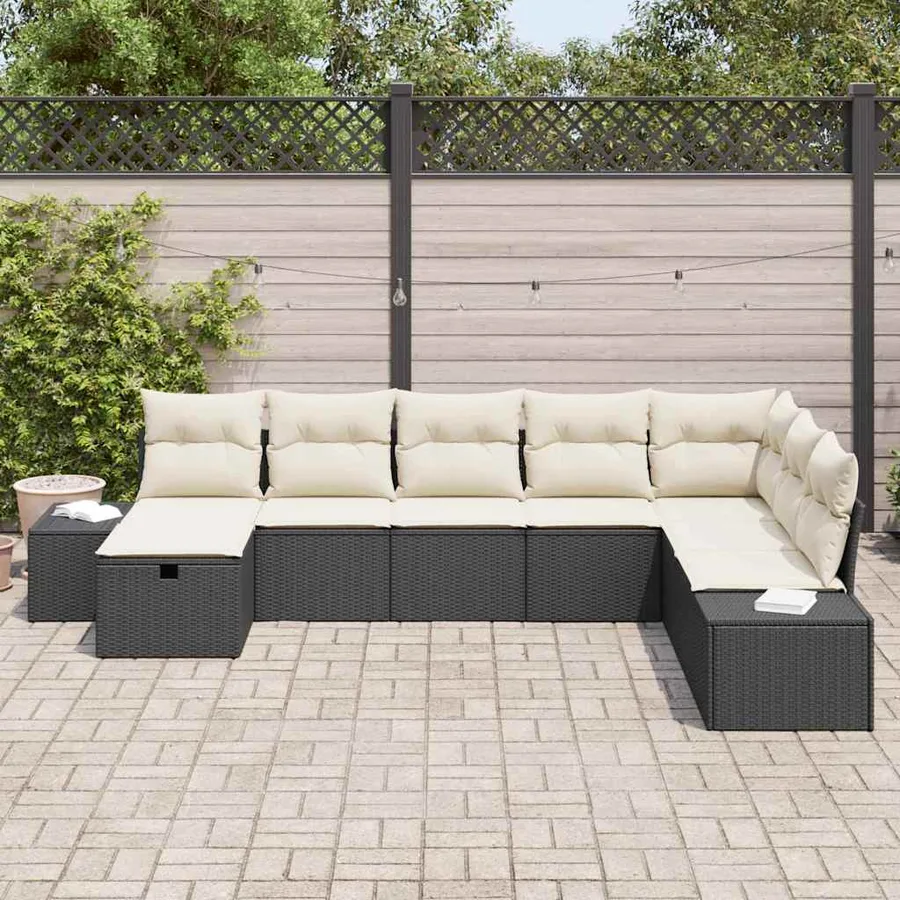 Ensemble de canapé de jardin 8 pcs Noir Poly rotin - 3