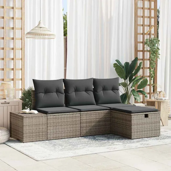 Ensemble de Canapés avec coussin 4 pcs polyrotin