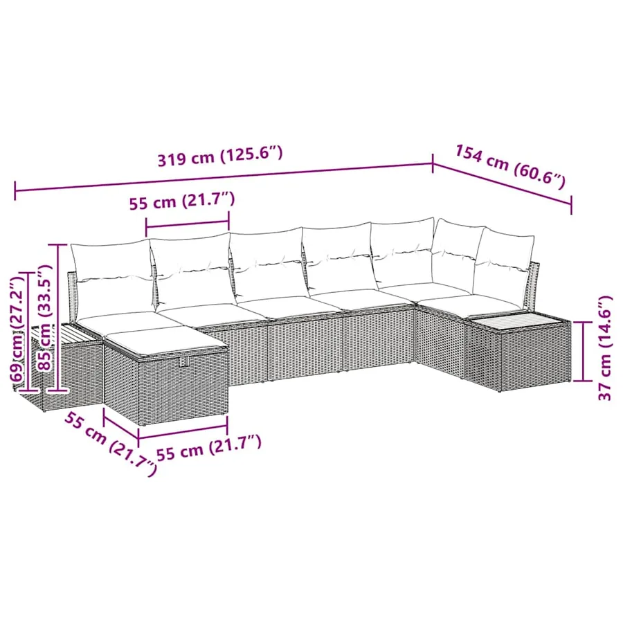 Ensemble de canapé de jardin avec coussin 7 pcs Beige polyrotin - 10