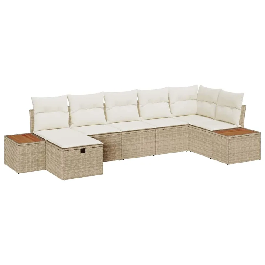 Ensemble de canapé de jardin avec coussin 7 pcs Beige polyrotin - 2