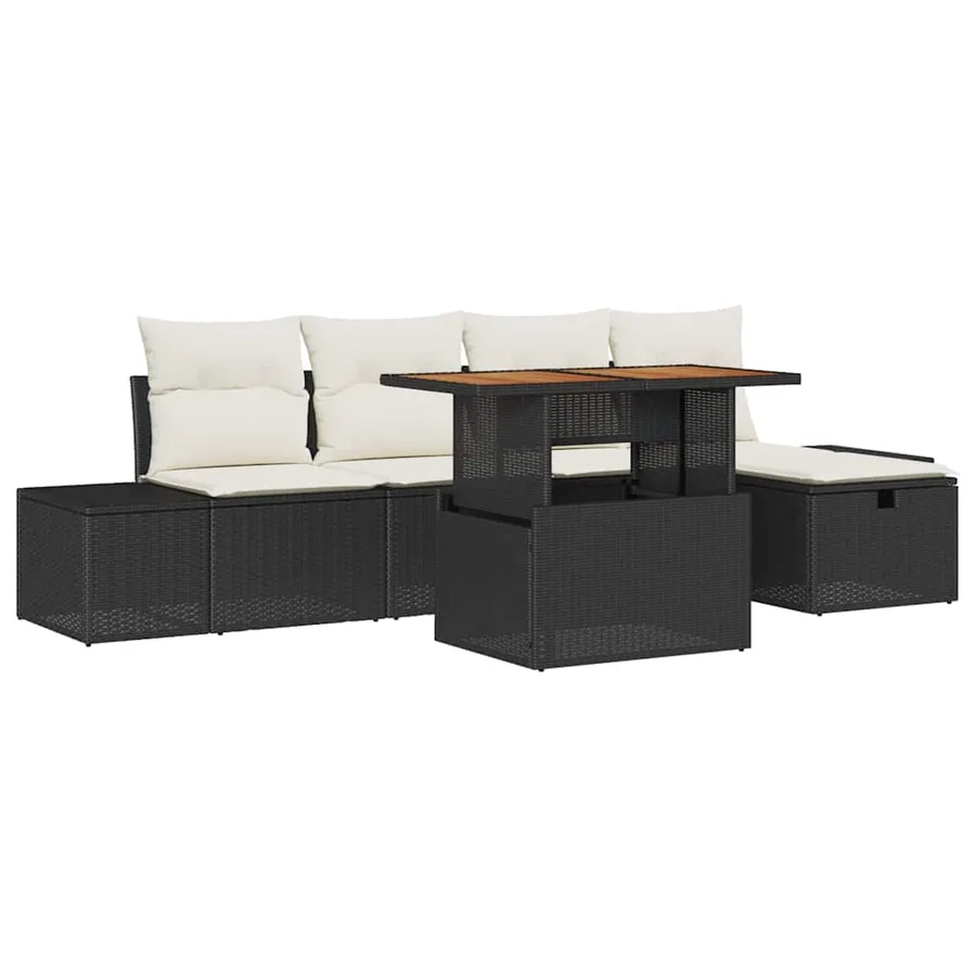 Ensemble de canapé de jardin 6 pcs Noir polyrotin - 2