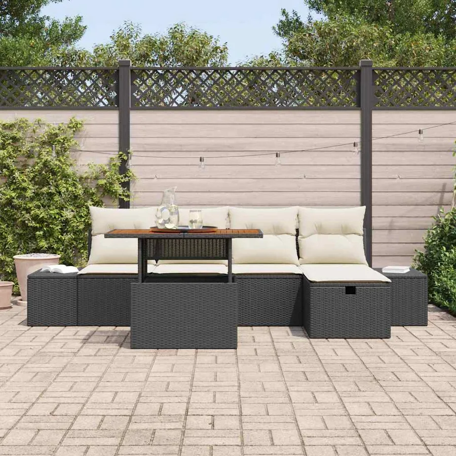 Ensemble de canapé de jardin 6 pcs Noir polyrotin - 3