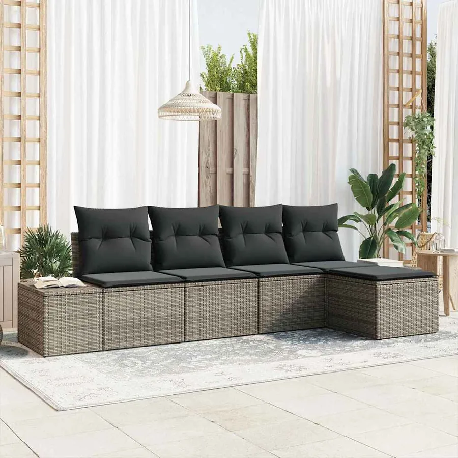 Ensemble de canapé de jardin avec coussin 5 pcs Gris polyrotin