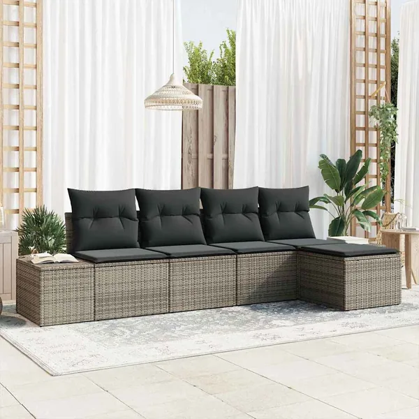 Ensemble de canapé de jardin avec coussin 5 pcs Gris polyrotin