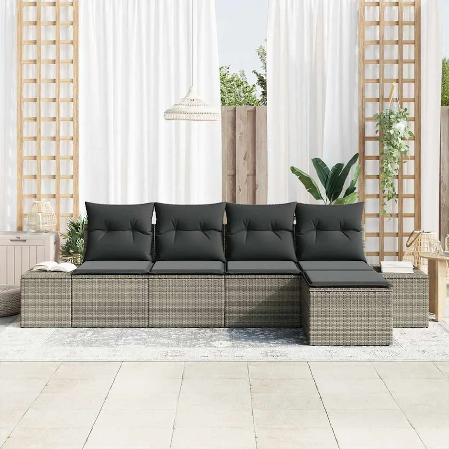 Ensemble de canapé de jardin avec coussin 5 pcs Gris polyrotin - 3
