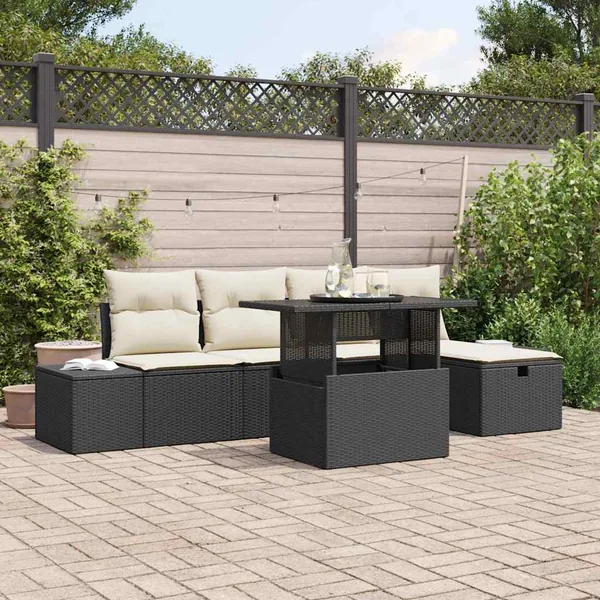 Ensemble de canapé de jardin 6 pcs Noir polyrotin