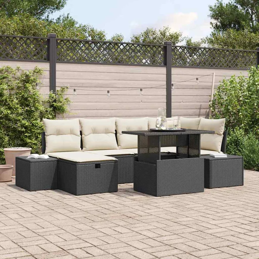 Ensemble de canapé de jardin 7 pcs Noir polyrotin