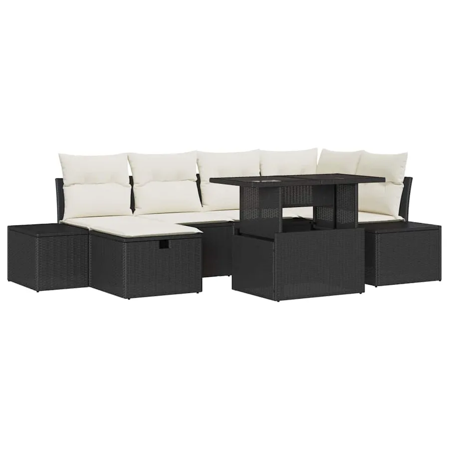 Ensemble de canapé de jardin 7 pcs Noir polyrotin - 2