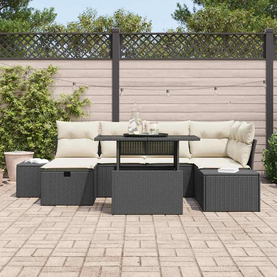Ensemble de canapé de jardin 7 pcs Noir polyrotin - 3
