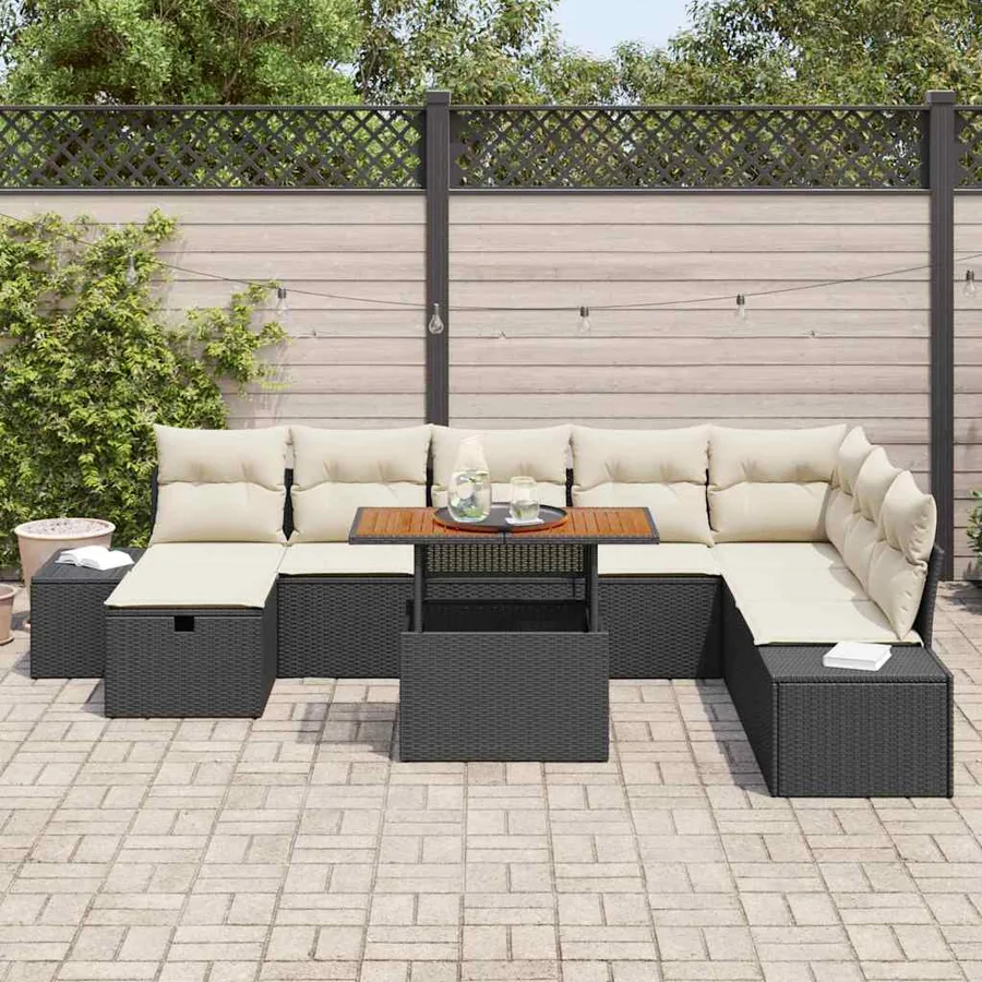 Ensemble de canapé de jardin 9 pcs Noir Poly rotin - 3