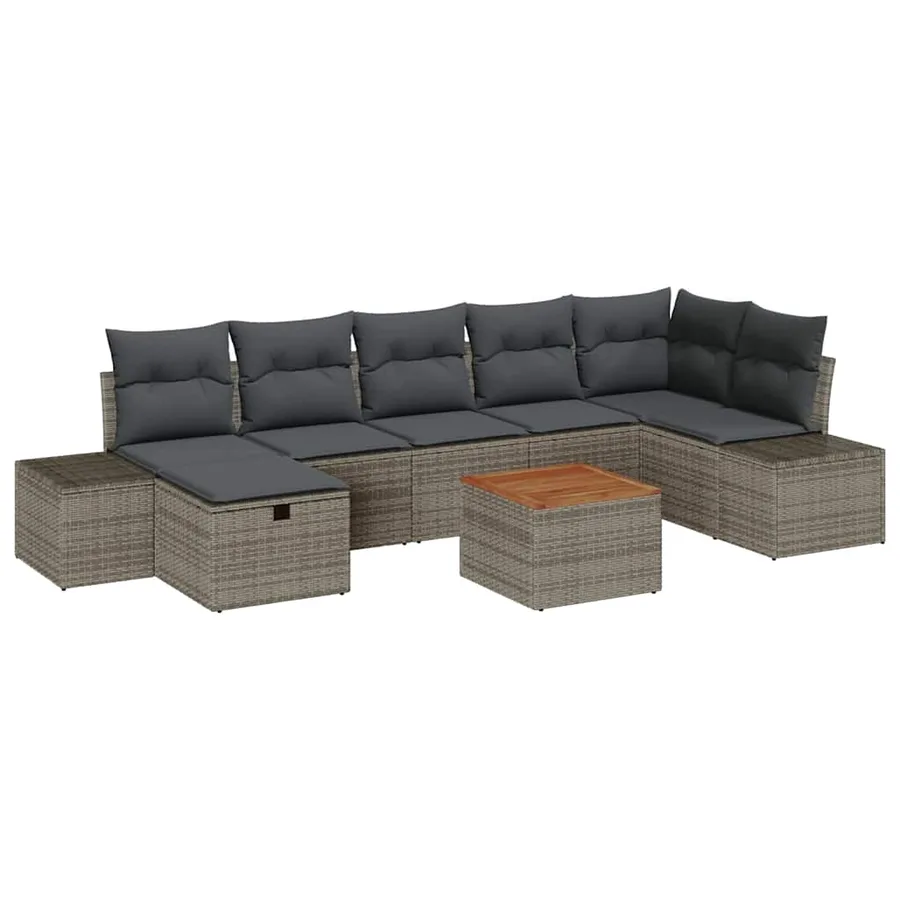 Ensemble de canapé de jardin avec coussin 8 pcs Gris Poly rotin - 2
