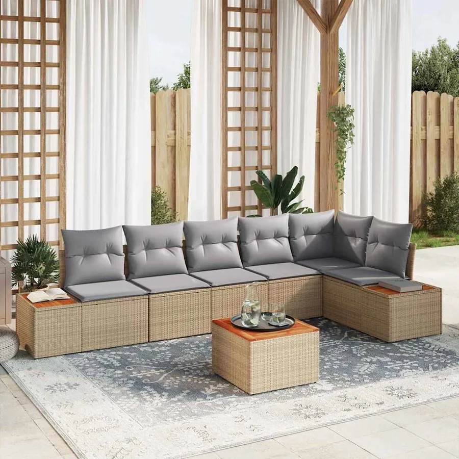Ensemble de canapé de jardin 7 pcs Beige Poly rotin