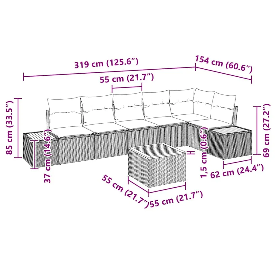 Ensemble de canapé de jardin 7 pcs Beige Poly rotin - 9