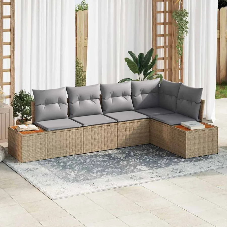 Ensemble de canapé de jardin 5 pcs Beige Poly rotin