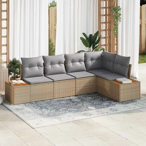 Ensemble de canapé de jardin 5 pcs Beige Poly rotin