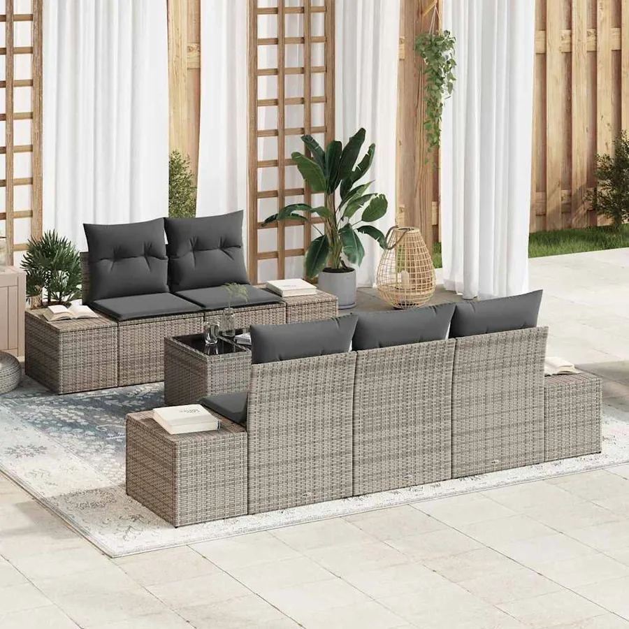 Ensemble de canapé de jardin avec coussin 6 pcs Gris polyrotin