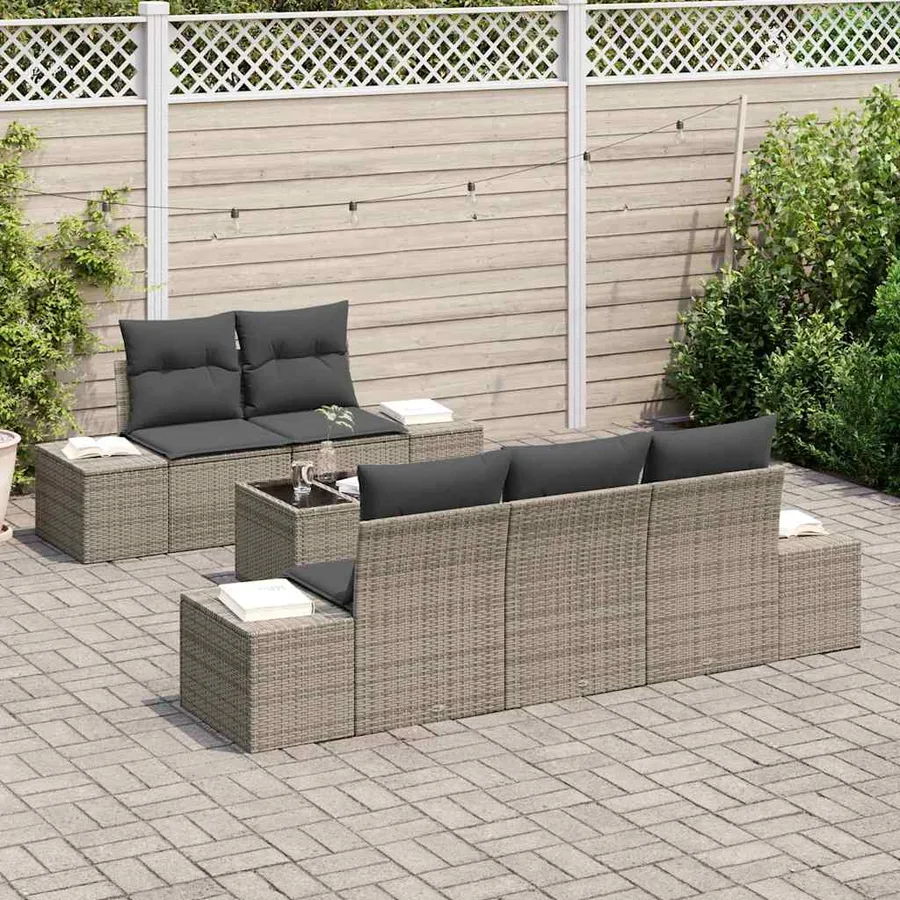 Ensemble de canapé de jardin avec coussin 6 pcs Gris polyrotin - 3