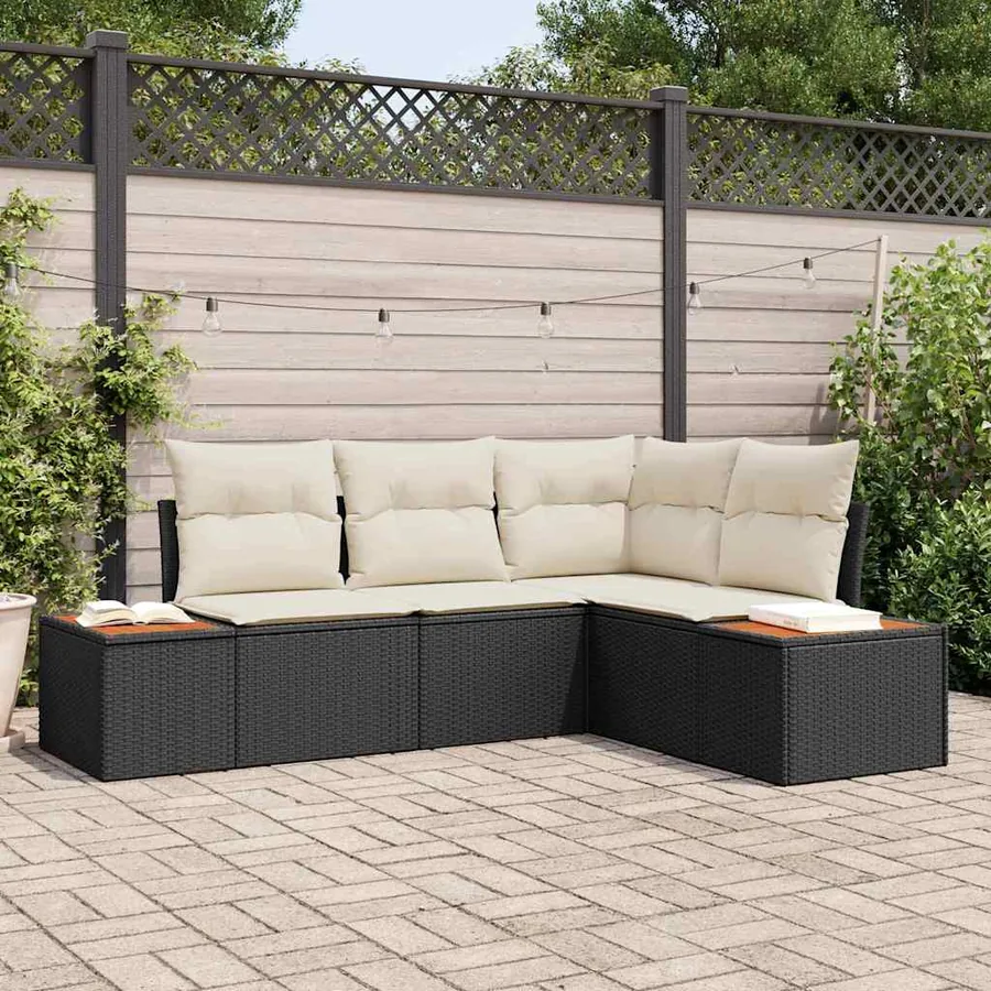 Ensemble de canapé de jardin avec coussin 5 pcs Noir Poly rotin