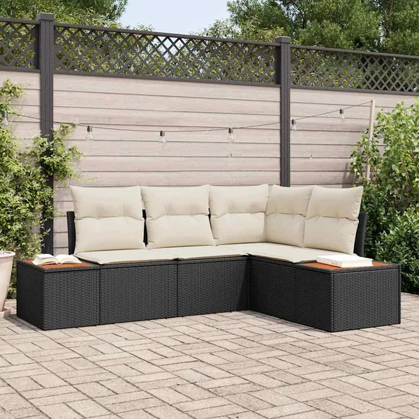 Ensemble de canapé de jardin avec coussin 5 pcs Noir Poly rotin