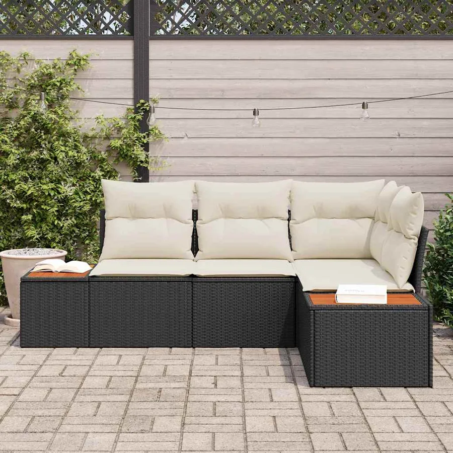 Ensemble de canapé de jardin avec coussin 5 pcs Noir Poly rotin - 3