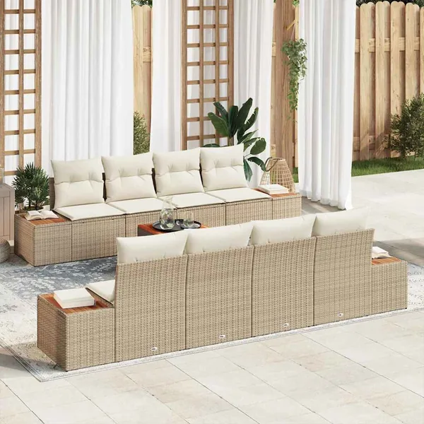 Ensemble de canapé de jardin 9 pcs Beige Poly rotin