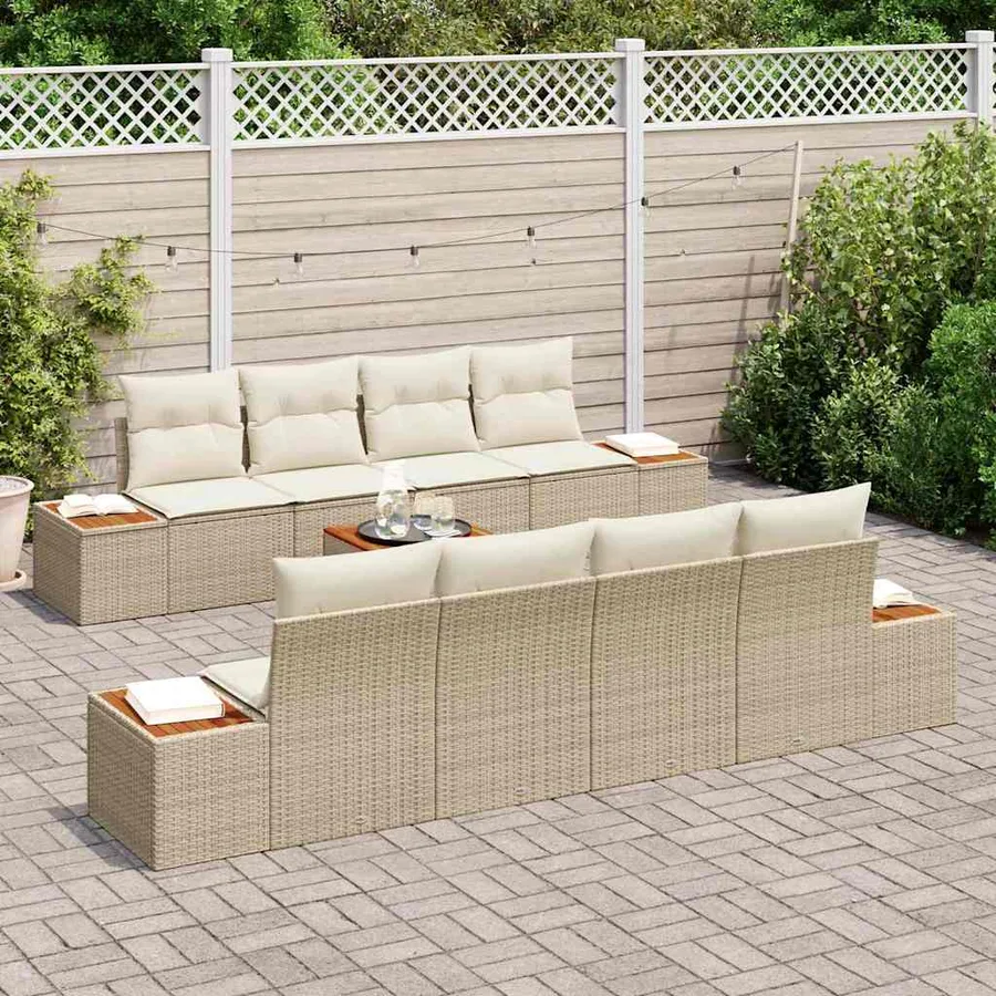 Ensemble de canapé de jardin 9 pcs Beige Poly rotin - 3
