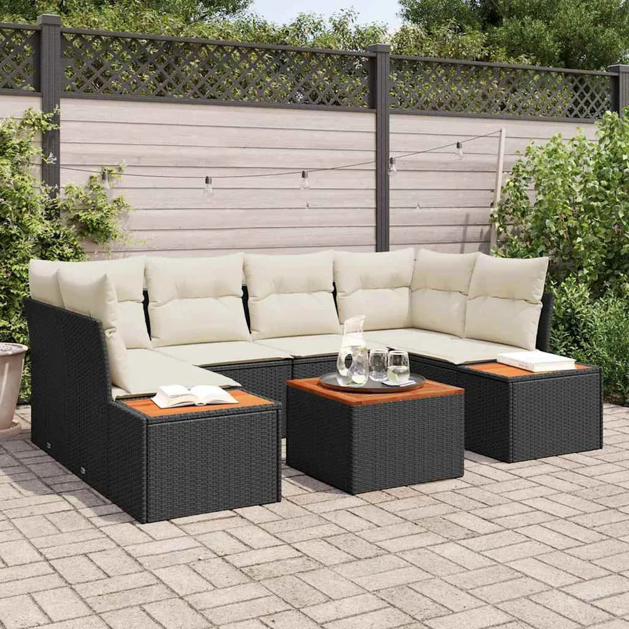 Ensemble de canapé de jardin avec coussin 6 pcs Noir Poly rotin