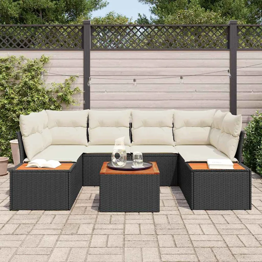 Ensemble de canapé de jardin avec coussin 6 pcs Noir Poly rotin - 3