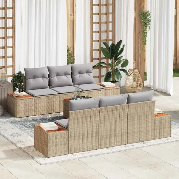 Ensemble de canapé de jardin 7 pcs Beige Poly rotin