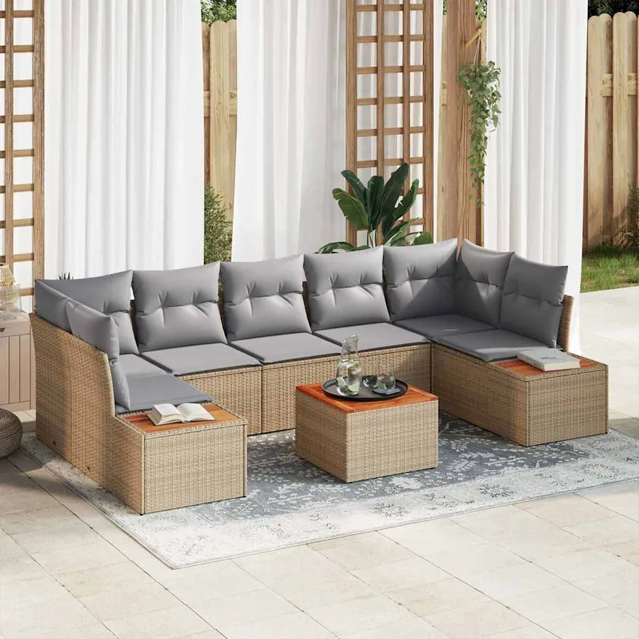 Ensemble de canapé de jardin 8 pcs Beige Poly rotin
