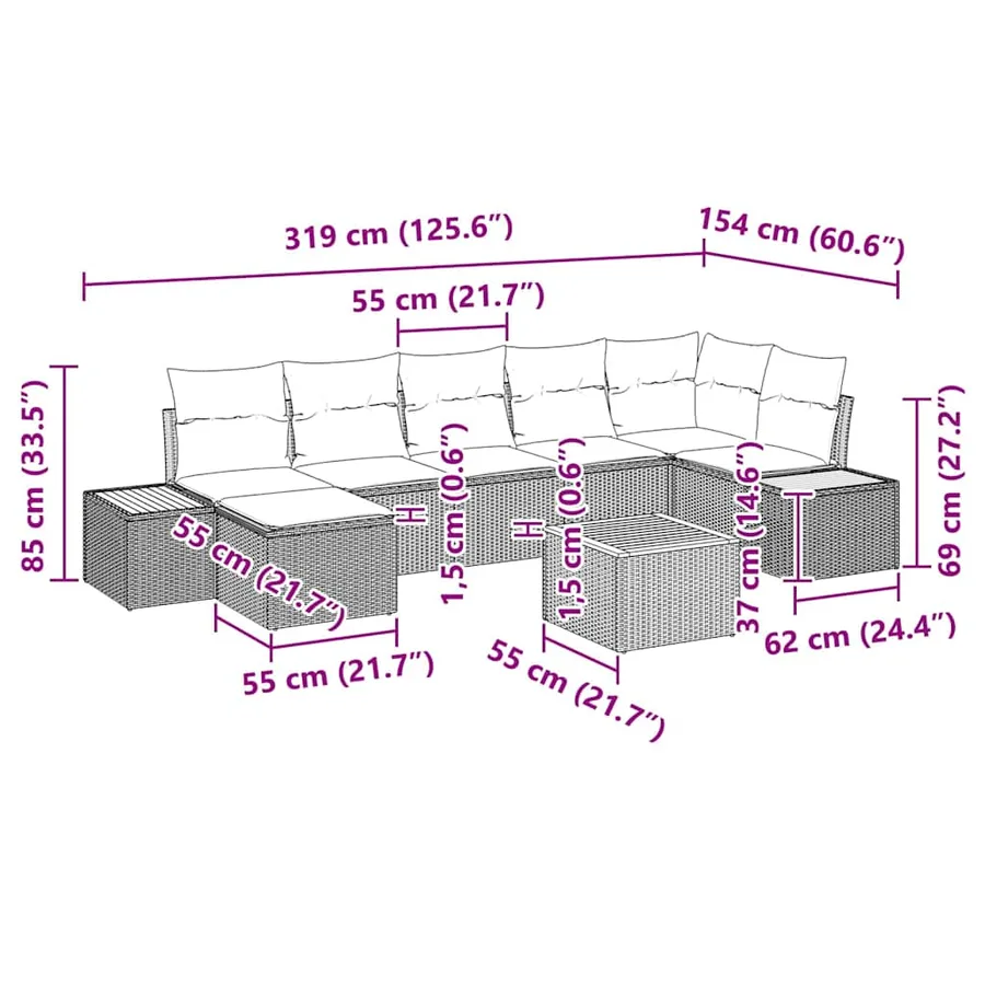Ensemble de canapé de jardin 8 pcs Beige Poly rotin - 10