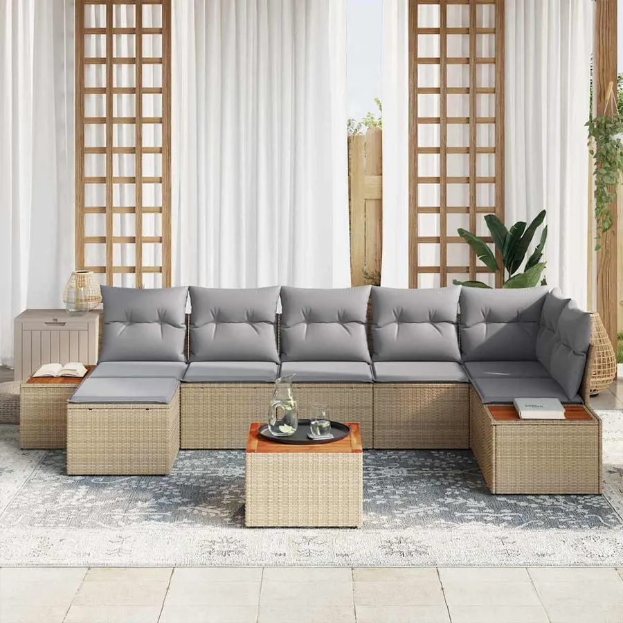 Ensemble de canapé de jardin 8 pcs Beige Poly rotin - 3