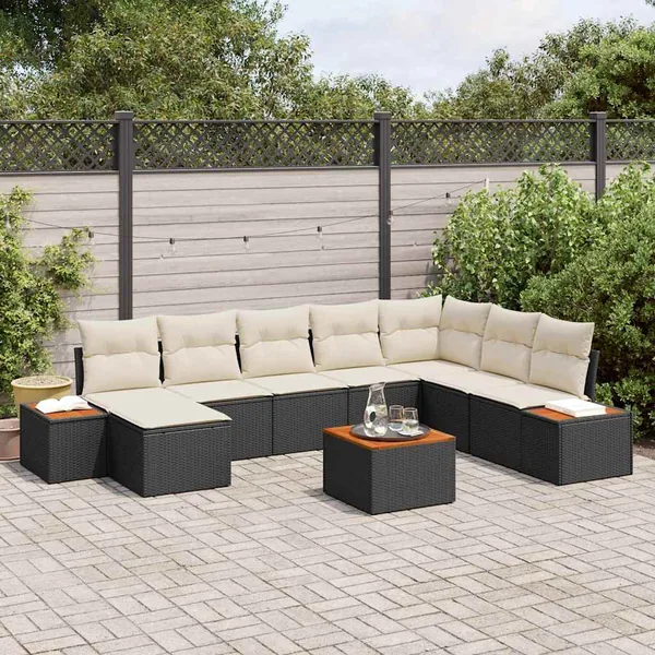 Ensemble de canapé de jardin avec coussin 9 pcs Noir Poly rotin