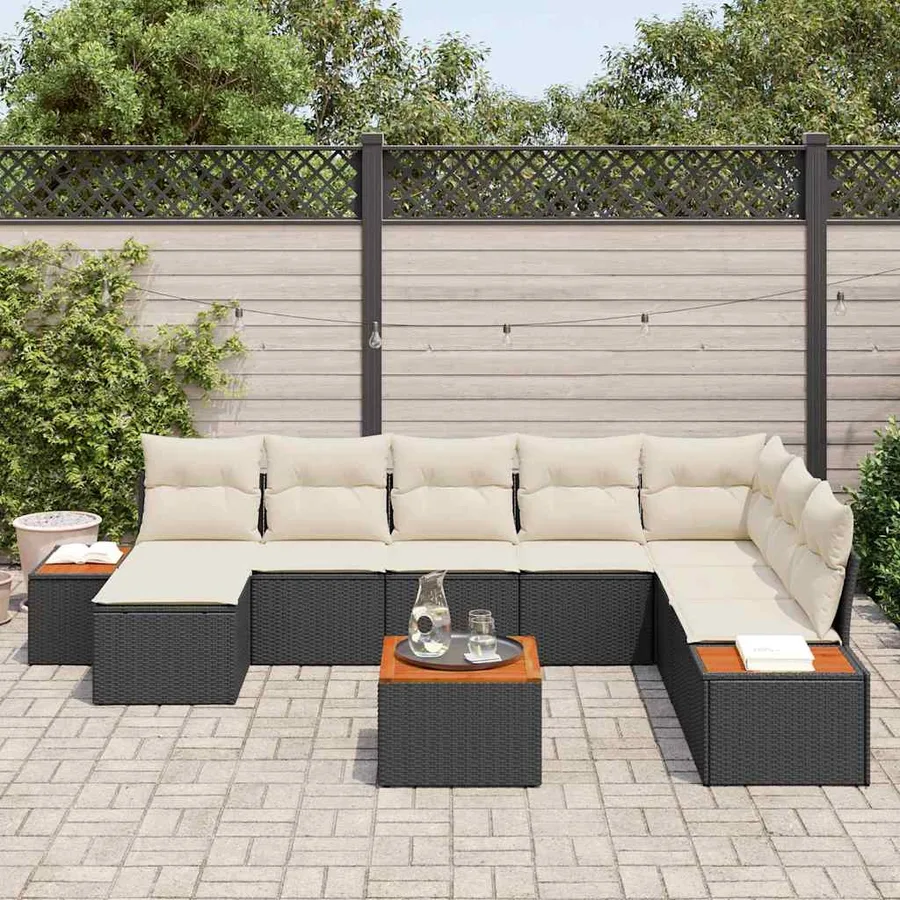 Ensemble de canapé de jardin avec coussin 9 pcs Noir Poly rotin - 3