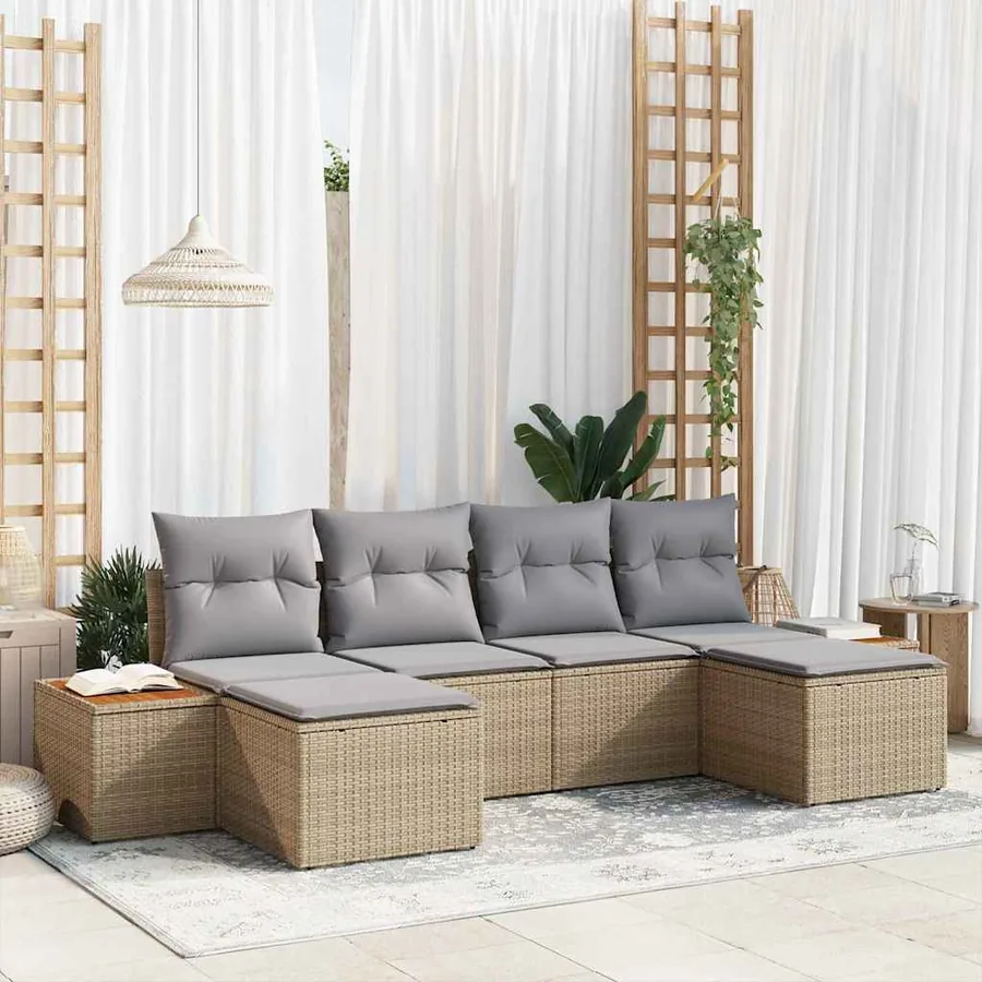 Ensemble de canapé de jardin avec coussin 6 pcs Beige polyrotin