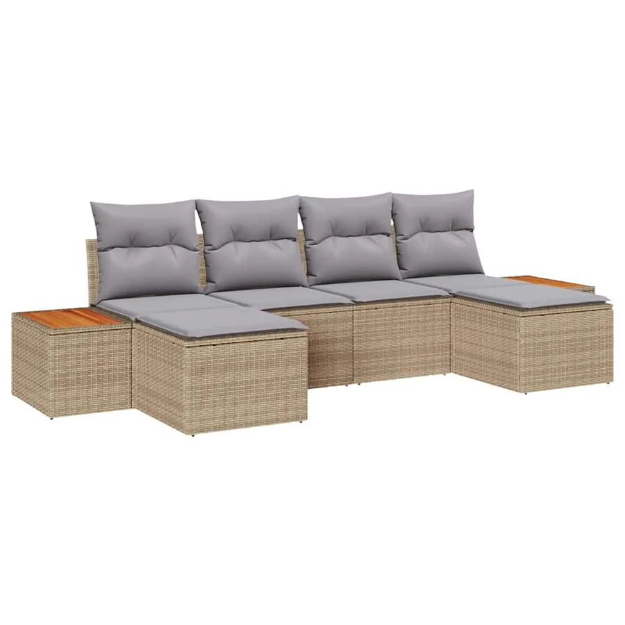 Ensemble de canapé de jardin avec coussin 6 pcs Beige polyrotin - 2