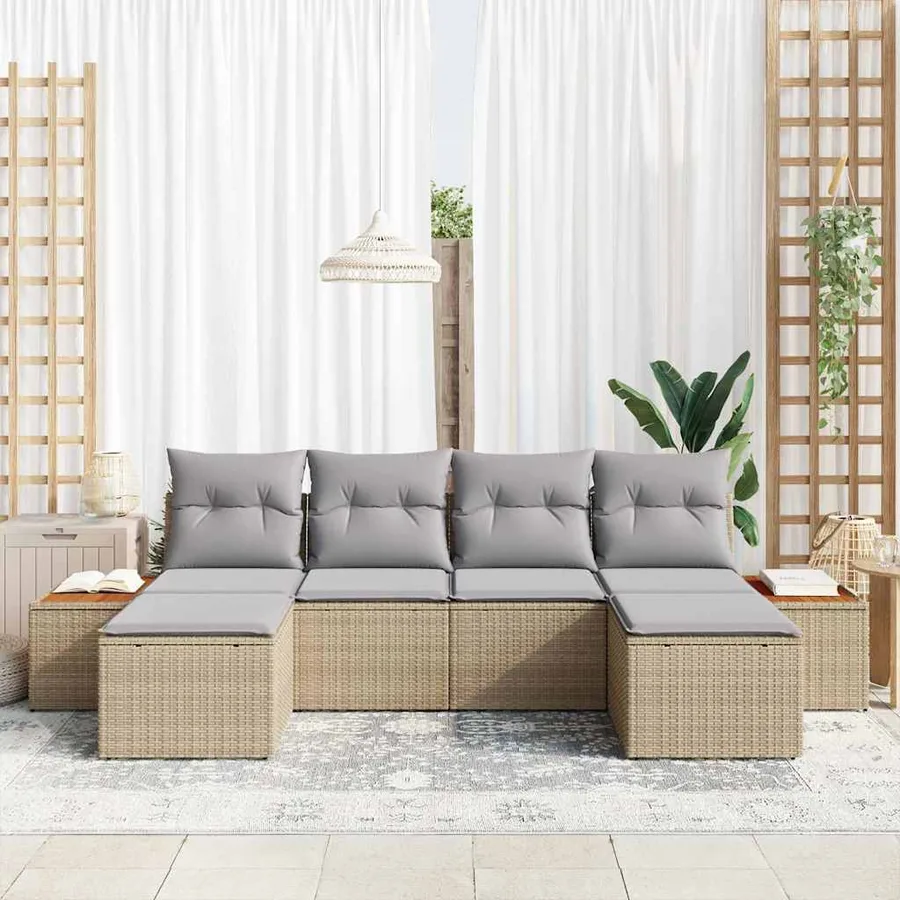 Ensemble de canapé de jardin avec coussin 6 pcs Beige polyrotin - 3