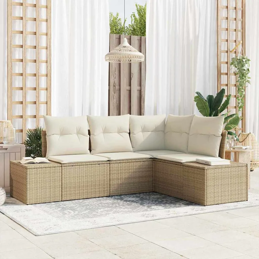 Ensemble de canapé de jardin 4 pcs Beige et crème polyrotin